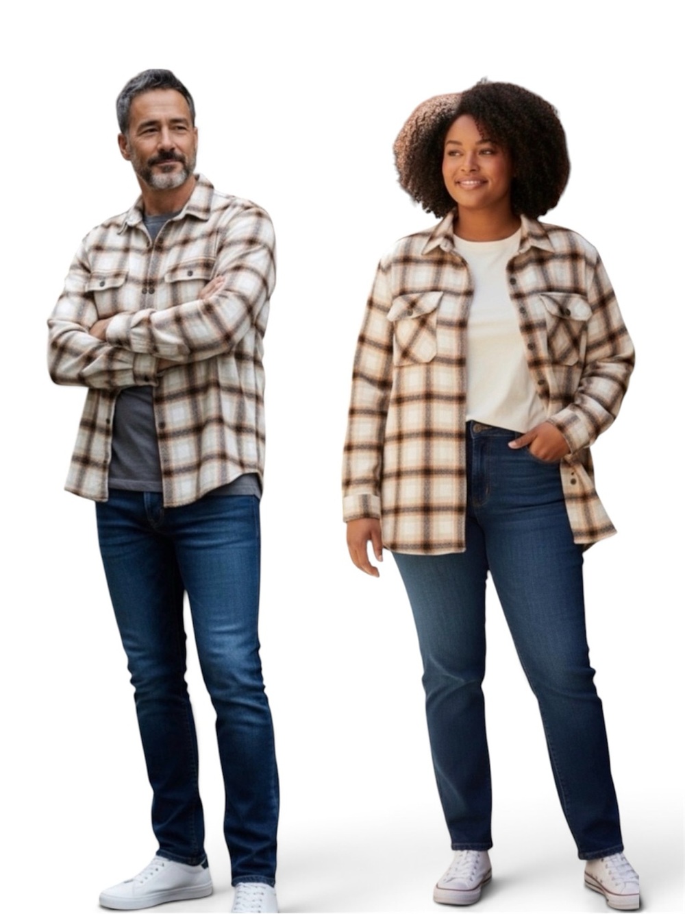 NWT Mutual Weave Unisex Size LT Beige Shadow Plaid Midweight Shirt Jacket